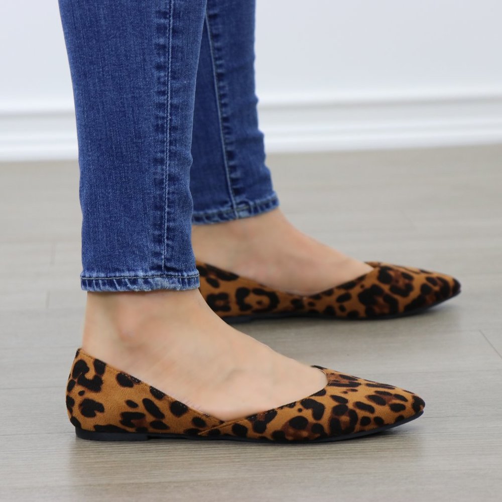 Leopard Print Vegan Suede Slip On Flats - Picture 8 of 16